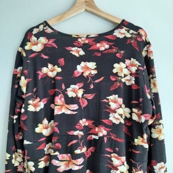 BLUE SKY Bamboo Blend Faux Wrap V-neck Floral Blouse Fairt Trade Sz 1X - Picture 6 of 8